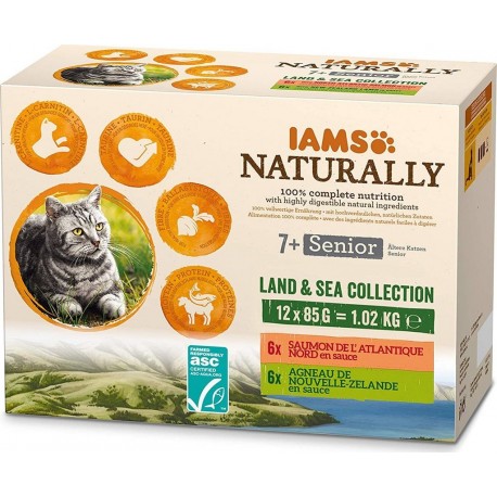 NC Sachets Iams Naturally Pour Chat Senior Saumon / Agneau 12*85g