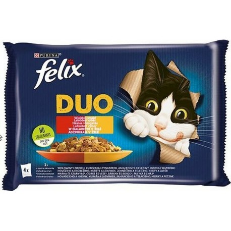 X G Aliments Pour Chat Purina Duo Poulet Veau Agneau Foie Oiseaux 4 X 85g