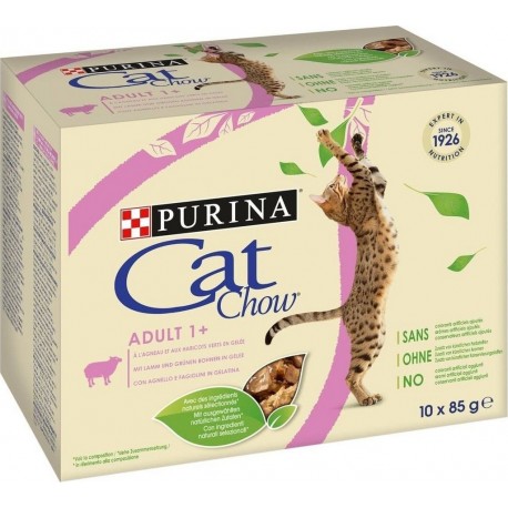 X G Pâtée Purina Cat Chow Adult Agneau Et Haricots Verts 10 X 85g