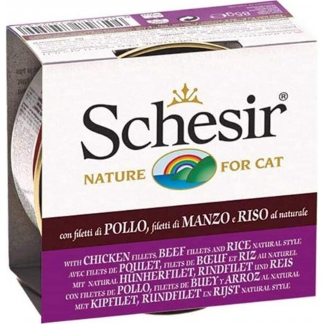 G Patee Pour Chat En elée Natural Schesir Boîte 85 85g Poulet Boeuf Riz l'unité de 0.09Kg