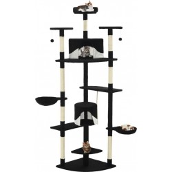 NC Arbre À Chat Griffoir Grattoir Niche Jouet Animaux Peluché En Sisal 203 Cm Noir Et Bl