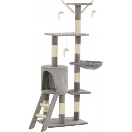 NC Arbre À Chat Griffoir Grattoir Niche Jouet Animaux Peluché En Sisal 138 Cm Gris 37020