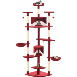 NC Arbre À Chat Griffoir Grattoir Niche Jouet Animaux Peluché En Sisal 203 Cm Rouge Et B