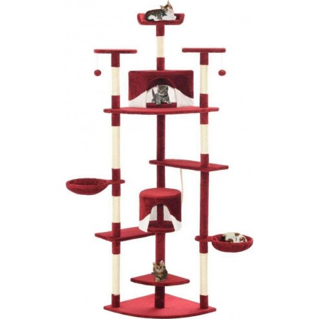 NC Arbre À Chat Griffoir Grattoir Niche Jouet Animaux Peluché En Sisal 203 Cm Rouge Et B