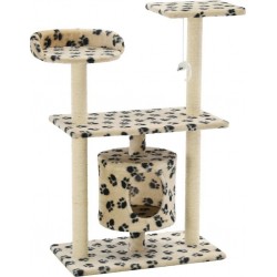 NC Arbre À Chat Griffoir Grattoir Niche Jouet Animaux Peluché En Sisal 95 Cm Beige Motif