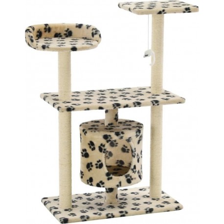 NC Arbre À Chat Griffoir Grattoir Niche Jouet Animaux Peluché En Sisal 95 Cm Beige Motif