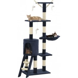 Arbre À Chat Griffoir Grattoir Niche Jouet Animaux Peluché En Sisal 138 Cm Bleu Foncé