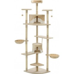 NC Arbre À Chat Griffoir Grattoir Niche Jouet Animaux Peluché En Sisal 203 Cm Beige Et B