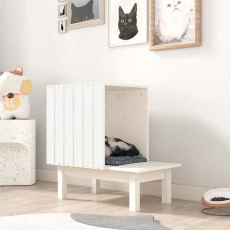 Maison Pour Chat Blanc 60x36x60 Cm Bois De Pin Massif Vidaxl