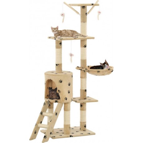 NC Arbre À Chat Avec Griffoir En Sisal 138cm Beige Motif De Pattes Vidaxl