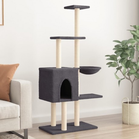 Arbre À Chat Avec Griffoirs En Sisal Gris Foncé 145 Cm Vidaxl