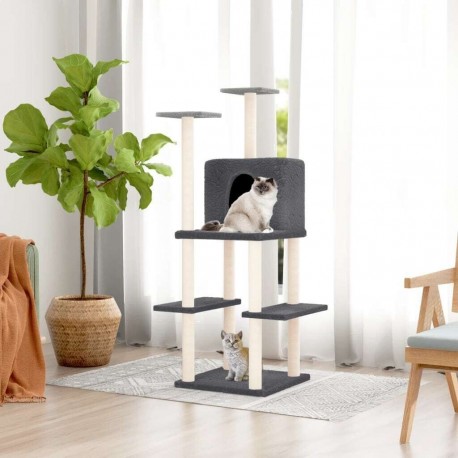 Arbre À Chat Avec Griffoirs En Sisal Gris Foncé 144,5 Cm Vidaxl