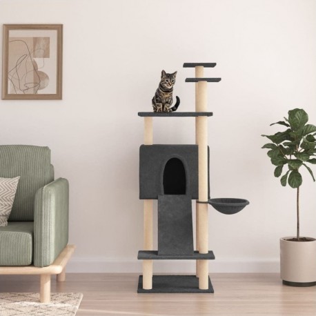 Arbre À Chat Avec Griffoirs En Sisal Gris Foncé 153 Cm Vidaxl