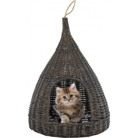 NC Panier Pour Chats Avec Coussin Gris 40x60 Cm Saule Naturel Vidaxl