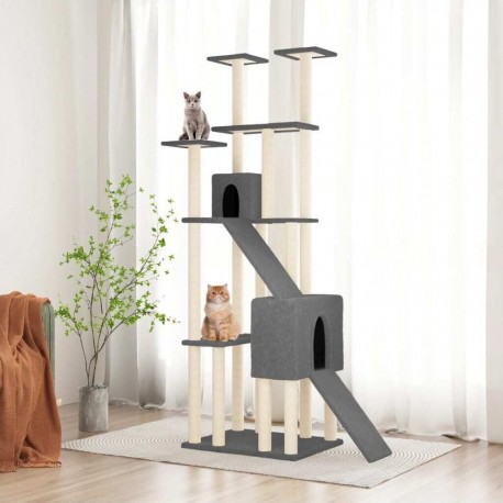 Arbre À Chat Avec Griffoirs En Sisal Gris Foncé 190 Cm Vidaxl