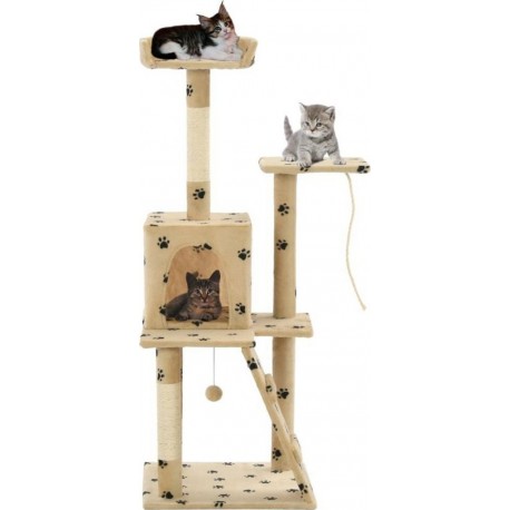 NC Arbre À Chat Avec Griffoirs En Sisal 120 Cm Beige Motif Pattes Vidaxl