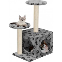 NC Arbre À Chat Avec Griffoir En Sisal 60 Cm Gris Motif De Pattes Vidaxl