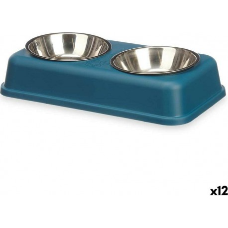 NC Mangeoire Pour Chats Double Bleu Métal 35 X 7,5 X 19 Cm (12 Unités)