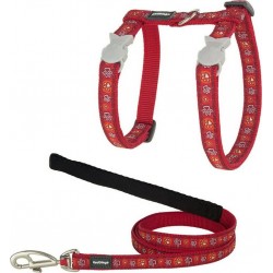 NC Harnais Pour Chat Red Dingo Style Rouge Sangle Empreinte D'animal