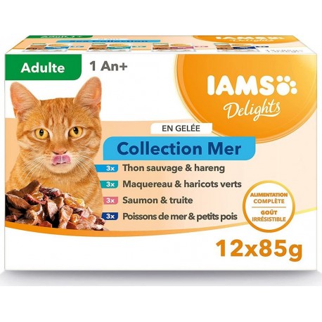 NC Sachets Iams Delights En Sauce Chat Mer sea Collection 12 Sachets X 85g