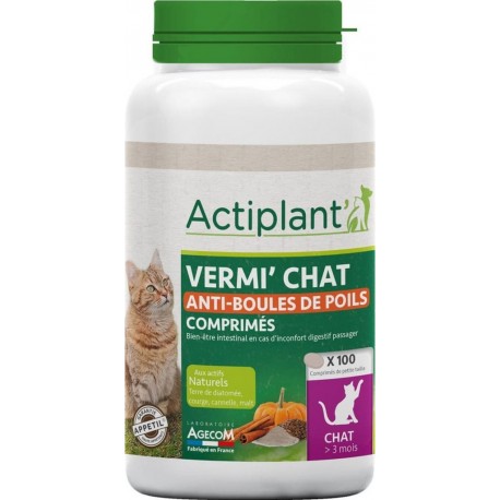 Actiplant Vermi' Chat Anti-boules De Poils Boîte 100 Comprimés