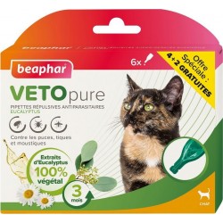 Beaphar Vetopure Pipettes Antiparasitaires Chat 4 + 2 Gratuites les 6 unités de 1ml