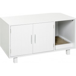 Maison De Toilette Pour Chat 2 Portes, Niche, Grattoir Amovible Blanc