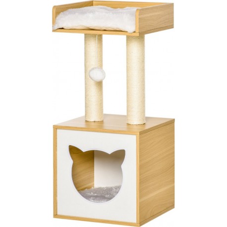 Clair Arbre À Chat Multi-équipement H81 Cm Aspect Bois Clair