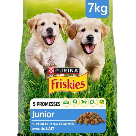 PURINA Croquettes pour chien junior au poulet et aux légumes avec du lait FRISKIES 7Kg