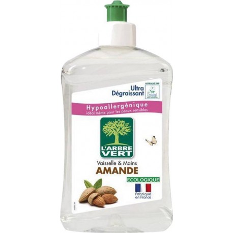 L’Arbre Vert Vaisselle & Mains Hypoallergénique à l’Amande Ultra Dégraissant 500ml (lot de 8)