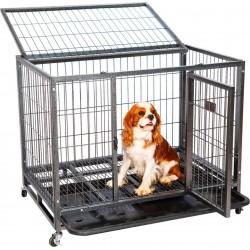 NC Cage Pour Chien Intérieur Et Extérieur Mouvedyl, 94x64x76cm, Caisse De Transport, Roues Verrouillables, Pliable, 2 Port