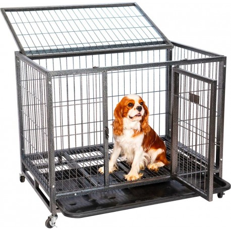 NC Cage Pour Chien Intérieur Et Extérieur Mouvedyl, 94x64x76cm, Caisse De Transport, Roues Verrouillables, Pliable, 2 Port