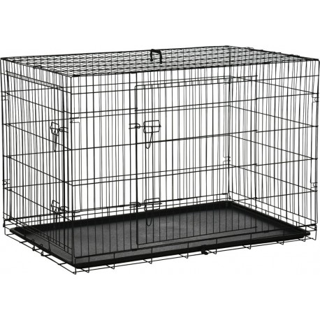 Dim Cage De Transport Pour Chien Pliable Dim. 121l X 77l X 82h Cm Acier Abs Noir