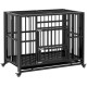 NC Cage Pour Chien Animaux Sur Roulettes Pliable 3 Portes Plateau Acier Noir