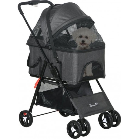 NC Poussette Pour Chien 3 En 1 Poussette Buggy, Panier De Transport, Panier Voiture Noir Gris