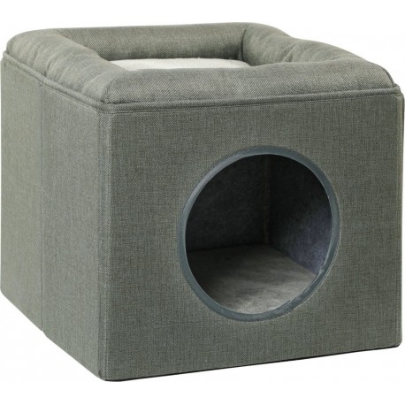 NC Panier Chat Pouf 2 En 1 Aspect Lin Vert De Gris