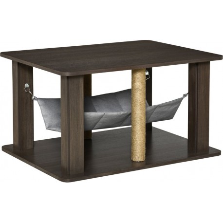 NC Table Basse Arbre À Chat 2 En 1 Polyester Aspect Bois Gris