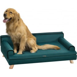 Canard Canapé Chien Coussin Déhoussable Pieds Bois Velours Bleu Canard