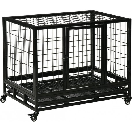 NC Cage Pour Chien Animaux Cage De Transport Sur Roulettes 2 Portes Noir