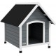 Niche Chien Design Chalet Sur Pied Plastique Noir Bois Blanc Gris