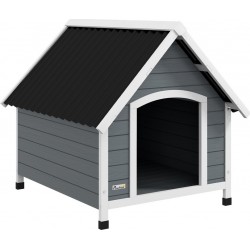 Niche Chien Design Chalet Sur Pied Plastique Noir Bois Blanc Gris