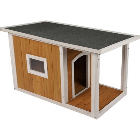 NC Niche Pour Chien Lucky Avec Patio Et Fenêtre En Bois Naturel