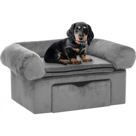 NC Canapé Pour Chien Avec Tiroir Gris 75x50x38 Cm Peluche Vidaxl