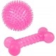 NC Set De 2 Jouets Balle Et Os Rose 13 X 8 Cm Pour Chien