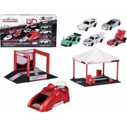 MAJORETTE Coffret 5 véhicules + racing tent + podium le coffret