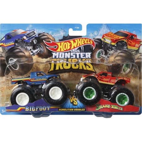 HOT WHEELS Petites voitures Coffret 2 véhicules Monster Trucks double démolition le blister