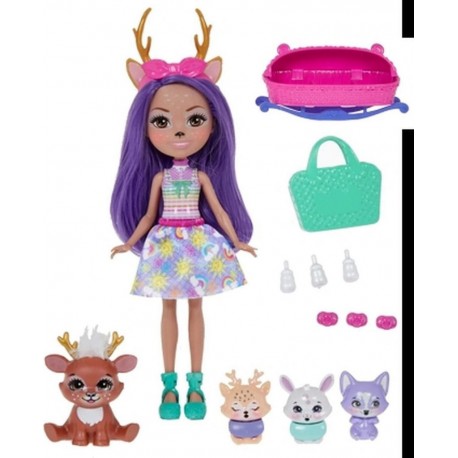 ENCHANTIMALS Coffret Danessa Deer et Sprini et 3 bébés surprises le coffret