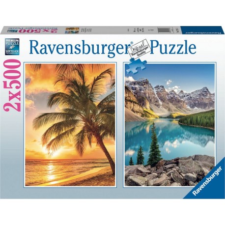 RAVENSBURGER Puzzle Plage et Montagnes 2x500 pièces la boîte