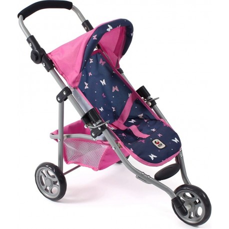 NC Petite Poussette De Jogging Lola Rose Et Bleu Papillons Pour Poupée