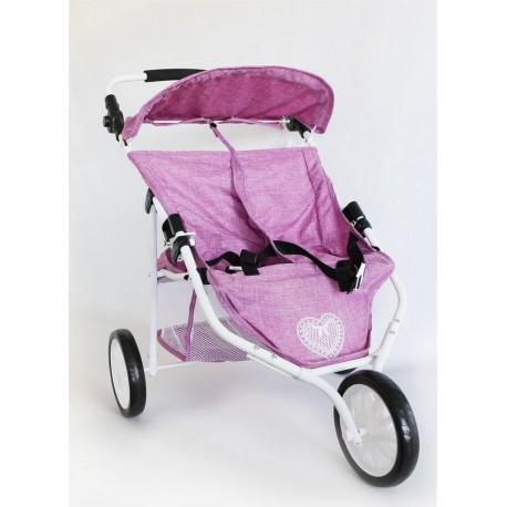 NC Poussette Jogger 3 Roues Pour Poupées Jumelles Jean Rose